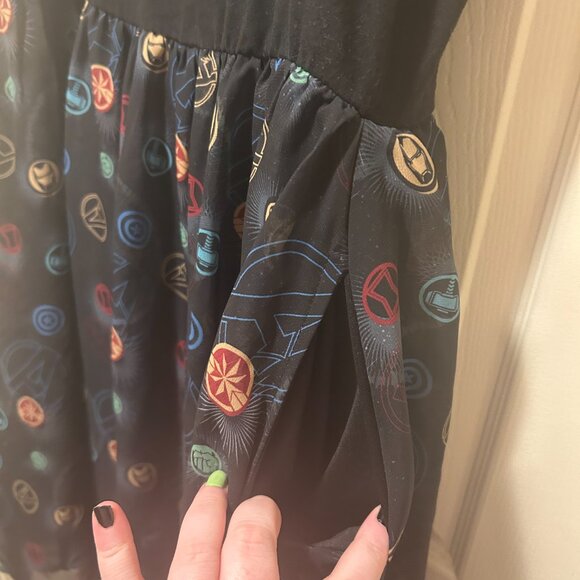 Torrid Her Universe Marvel Avengers Endgame Skater Mini Black Dress Chiffon2X - Picture 6 of 9